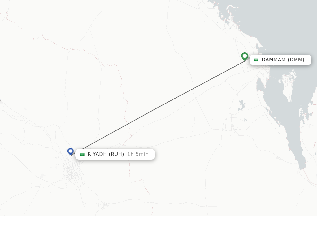 Flights from Dammam to Riyadh route map