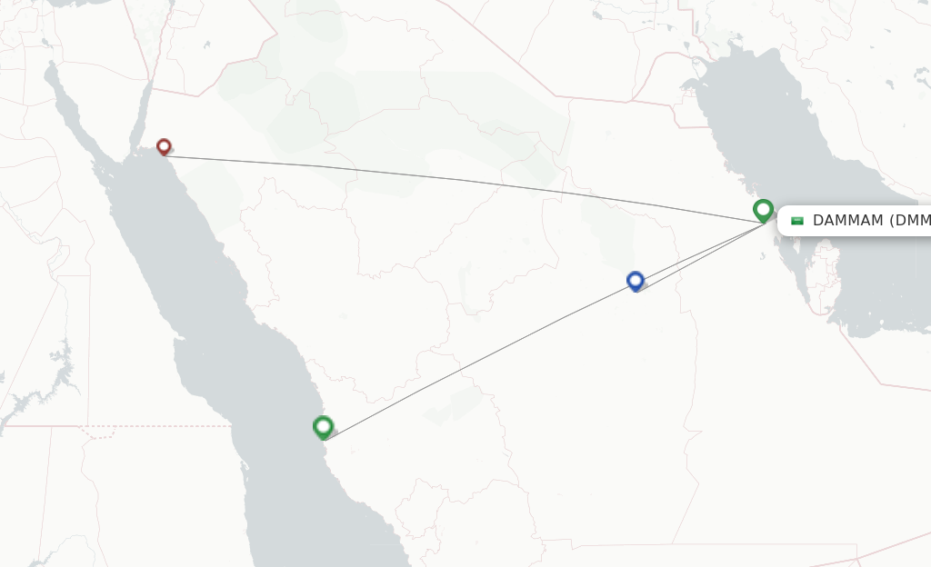 Route map with flights from Dammam with Saudia
