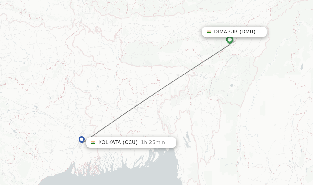 Flights from Dimapur to Kolkata route map