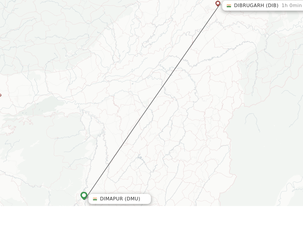 Flights from Dimapur to Dibrugarh route map