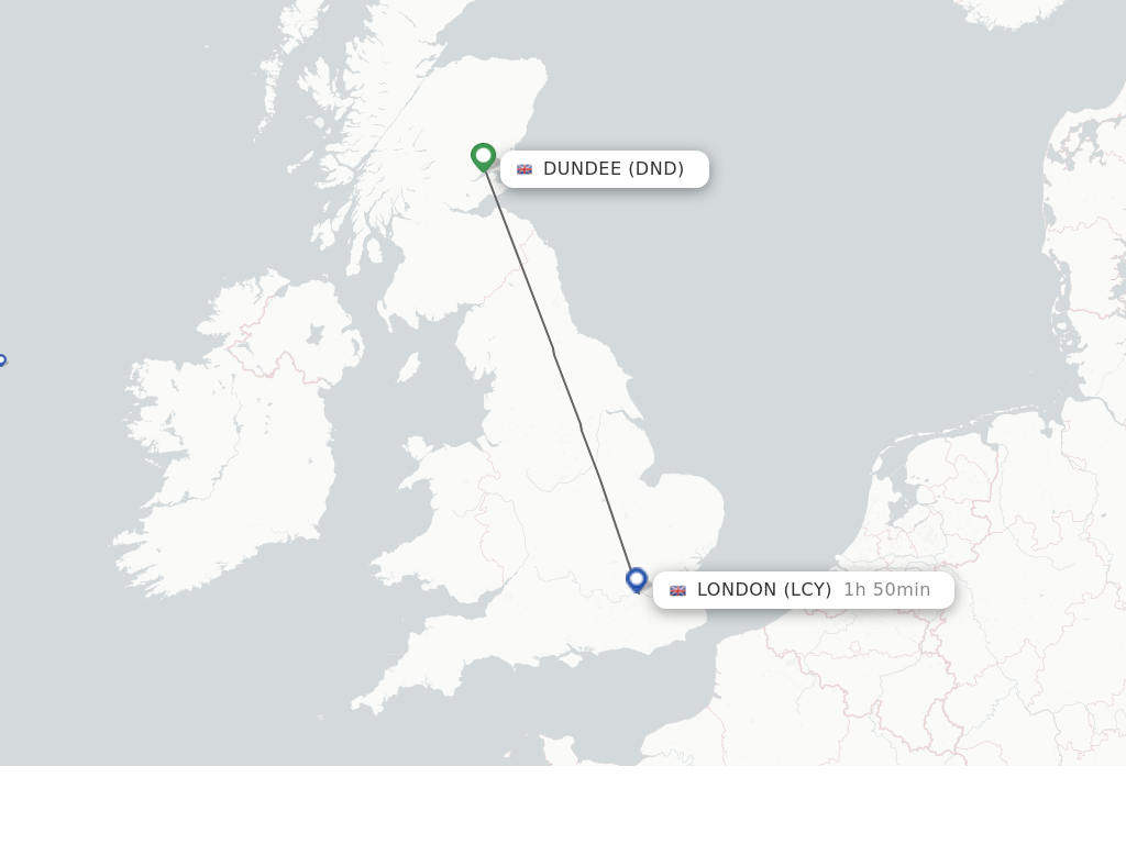 Flights from Dundee to London route map