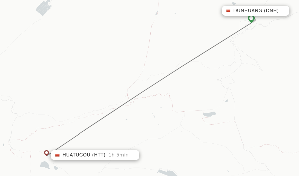 Flights from Dunhuang to Huatugou route map