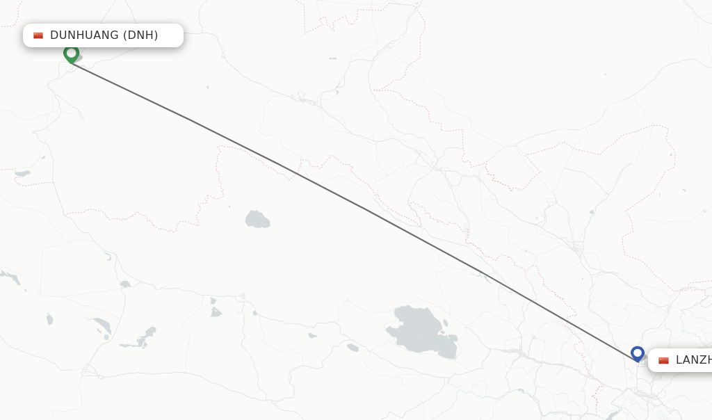 Flights from Dunhuang to Lanzhou route map