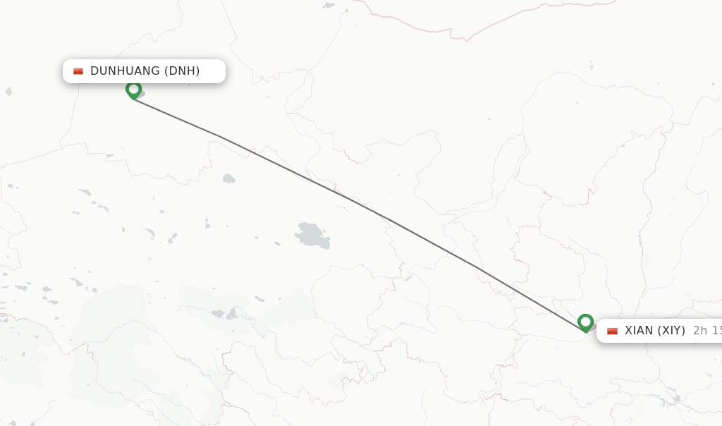 Flights from Dunhuang to Xian route map