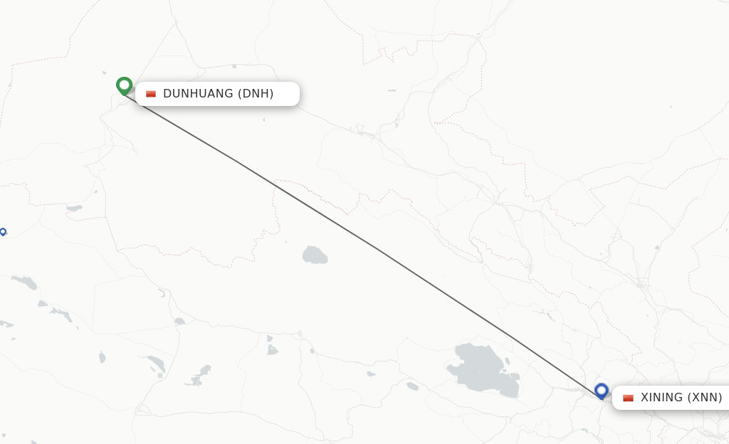 Flights from Dunhuang to Xining route map