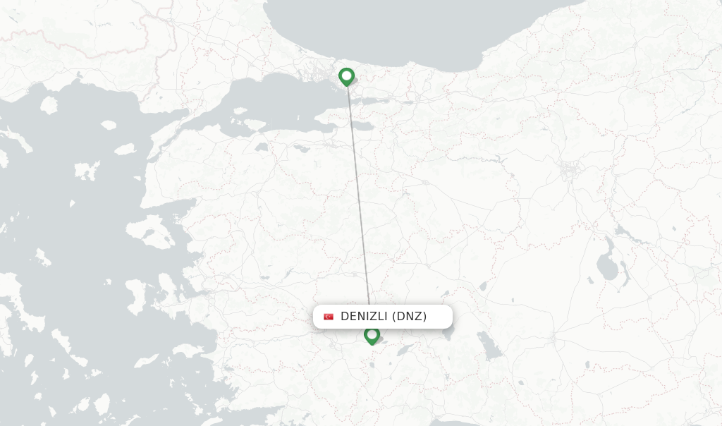 Route map with flights from Denizli with Pegasus