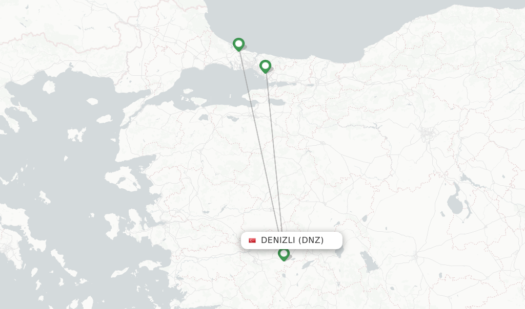 Route map with flights from Denizli with Turkish Airlines