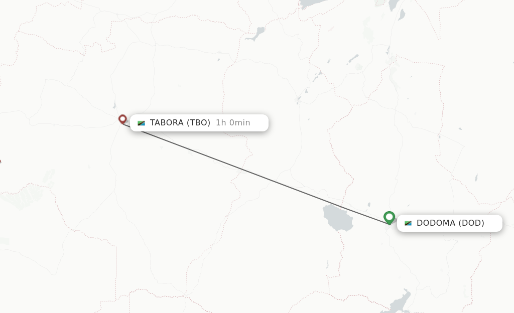 Flights from Dodoma to Tabora route map