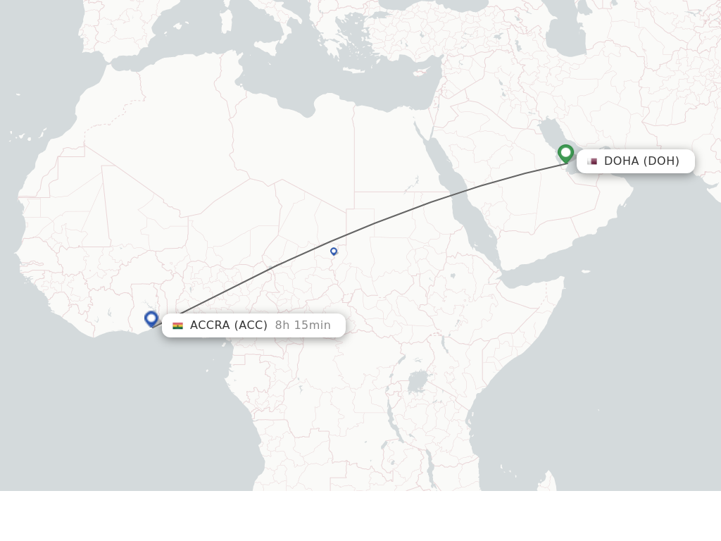Flights from Doha to Accra route map