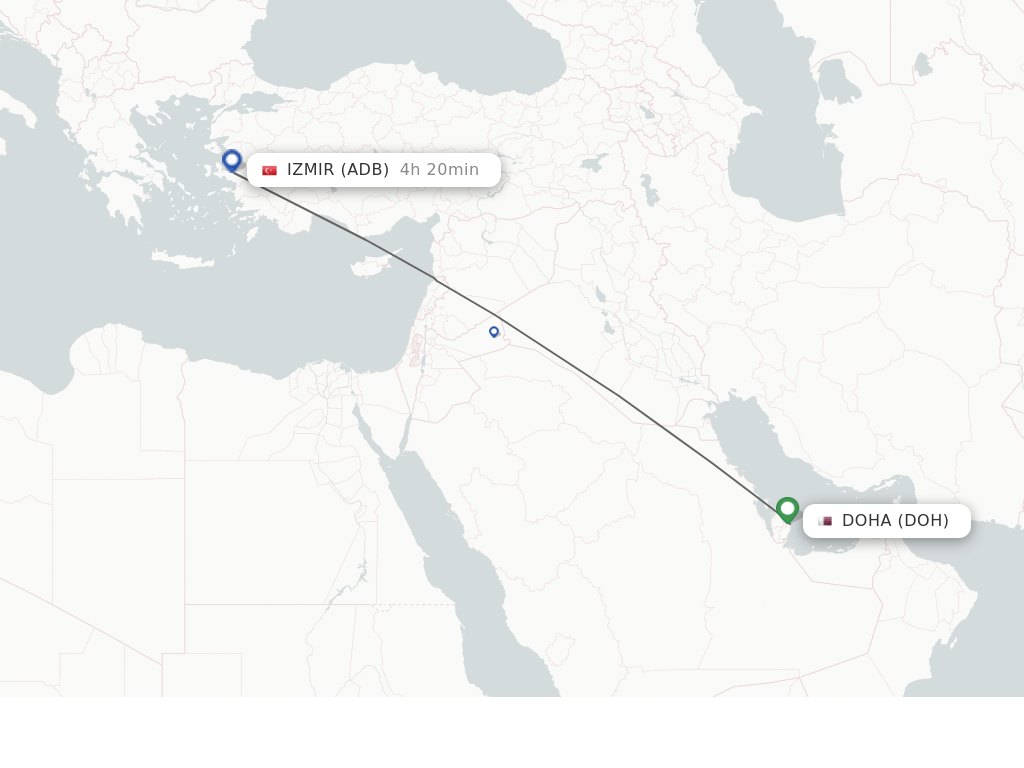 Flights from Doha to Izmir route map