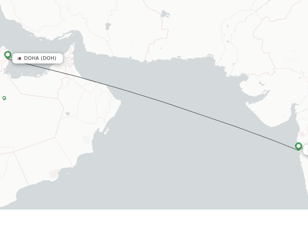 Flights from Doha to Bombay route map