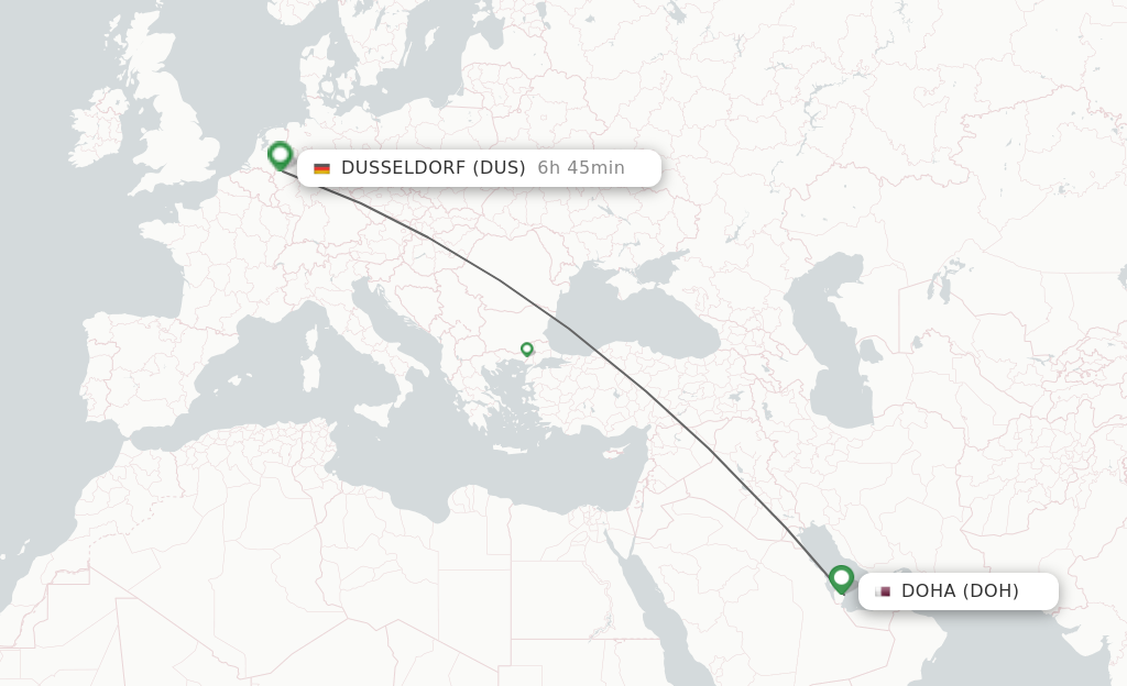 Flights from Doha to Dusseldorf route map