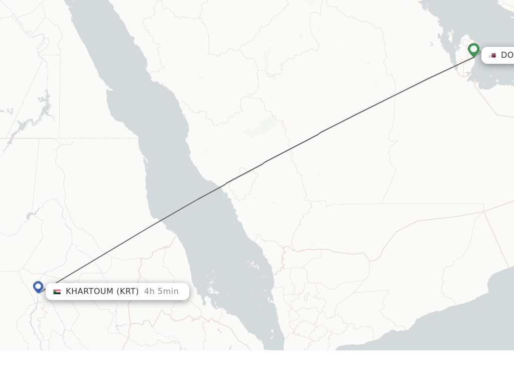 Flights from Doha to Khartoum route map