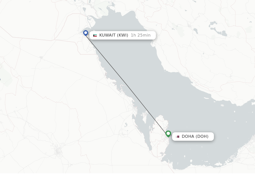 Flights from Doha to Kuwait route map