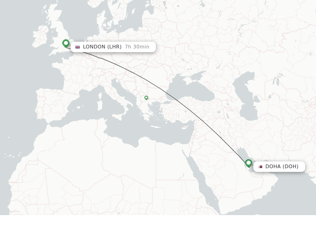 Flights from Doha to London route map