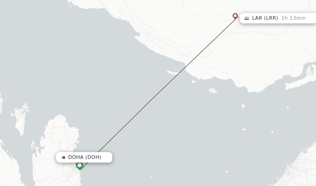 Flights from Doha to Lar route map