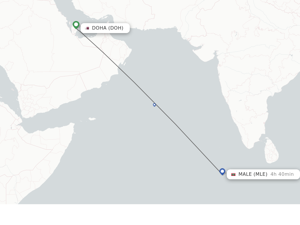 Flights from Doha to Male route map