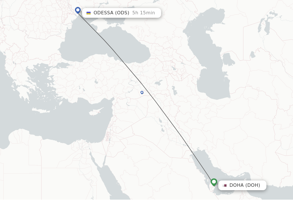 Flights from Doha to Odessa route map