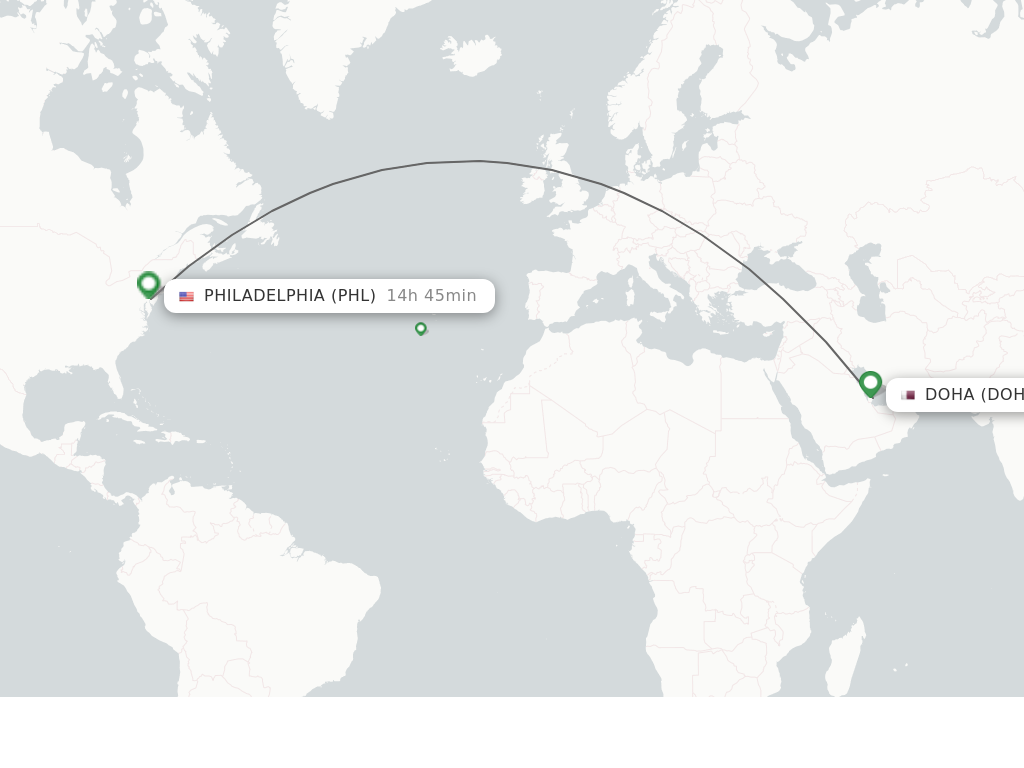 Flights from Doha to Philadelphia route map