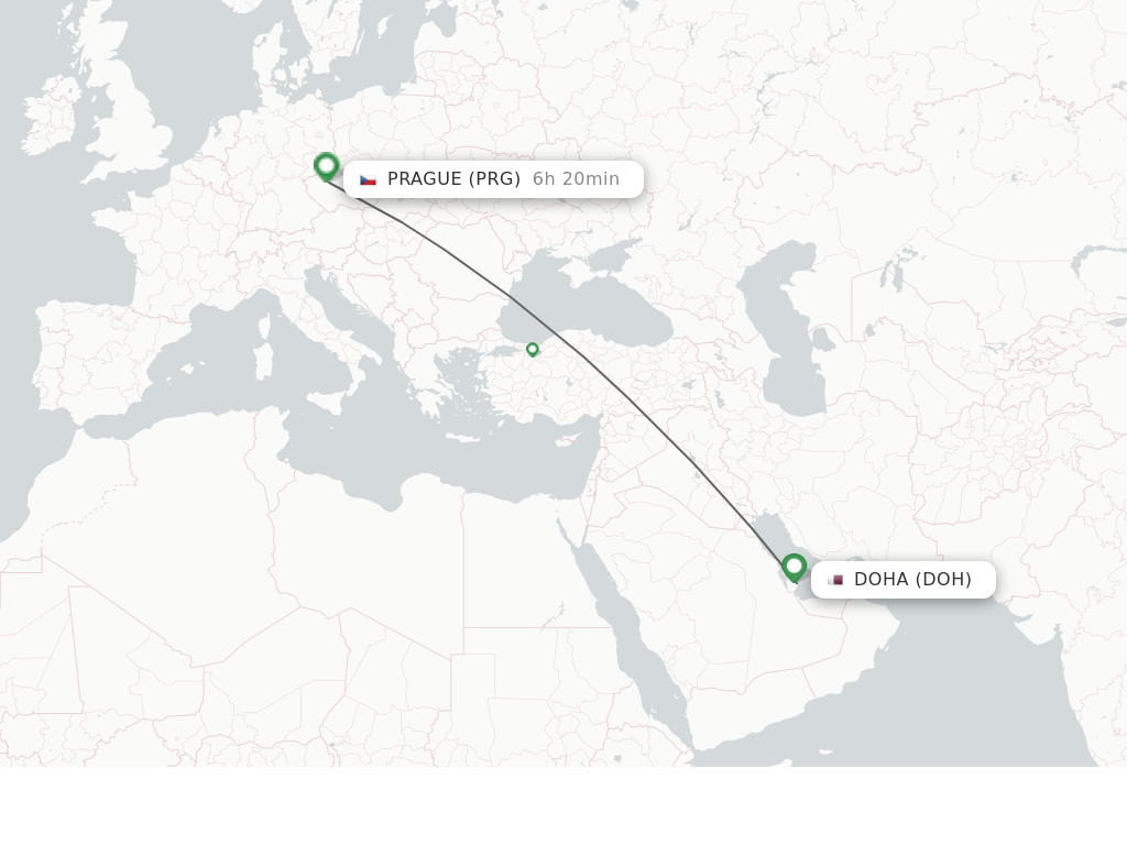 Flights from Prague to Doha route map