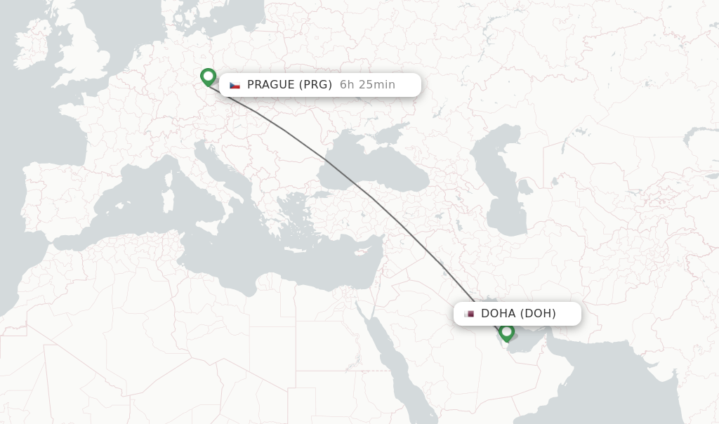 Flights from Doha to Prague route map
