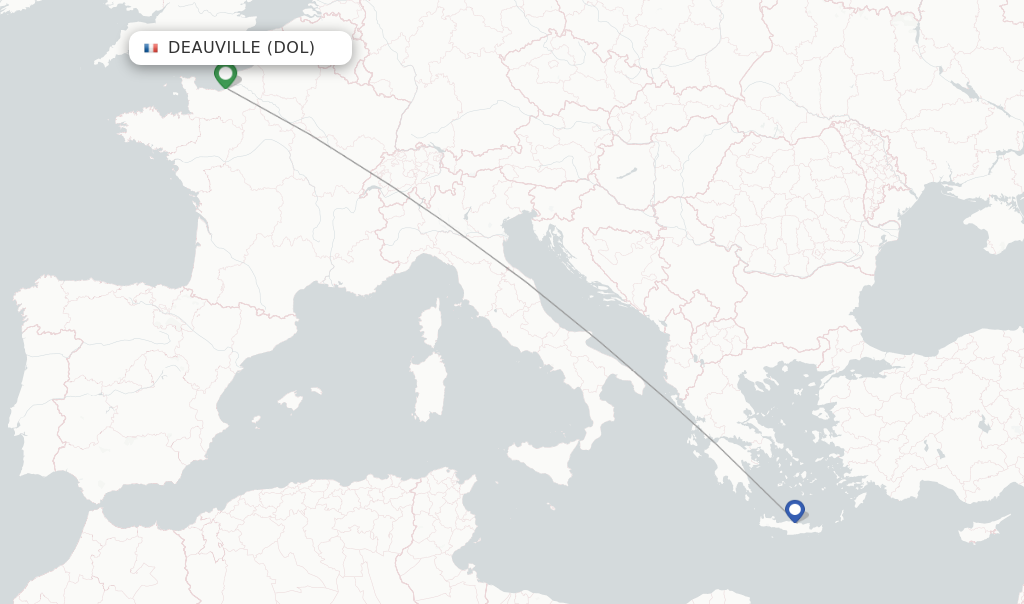 Route map with flights from Deauville with Aegean