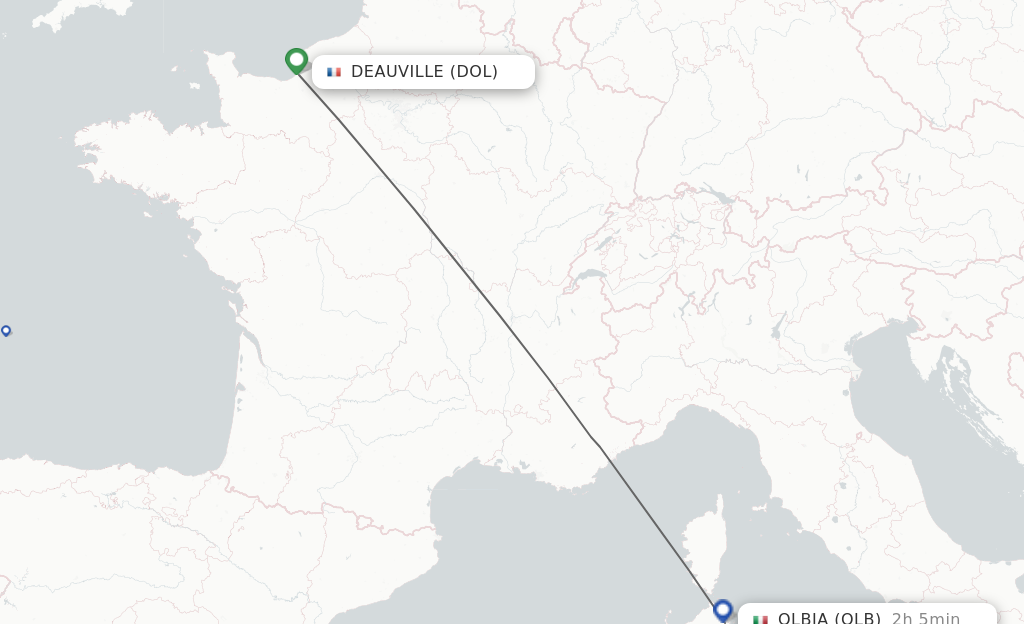 Flights from Deauville to Olbia route map