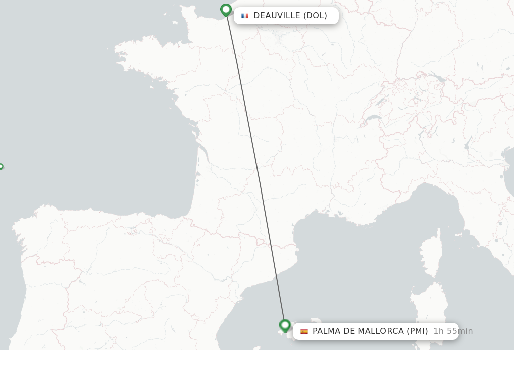 Flights from Deauville to Palma de Mallorca route map