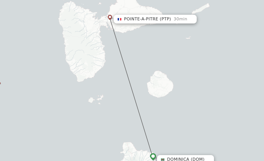 Flights from Dominica to Pointe-A-Pitre route map