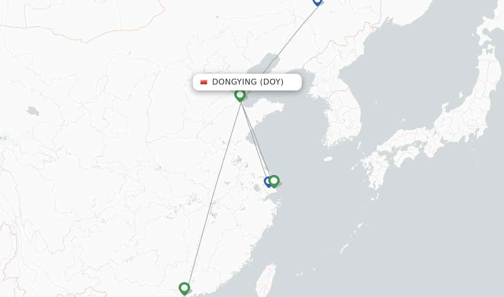 Route map with flights from Dongying with Spring Airlines