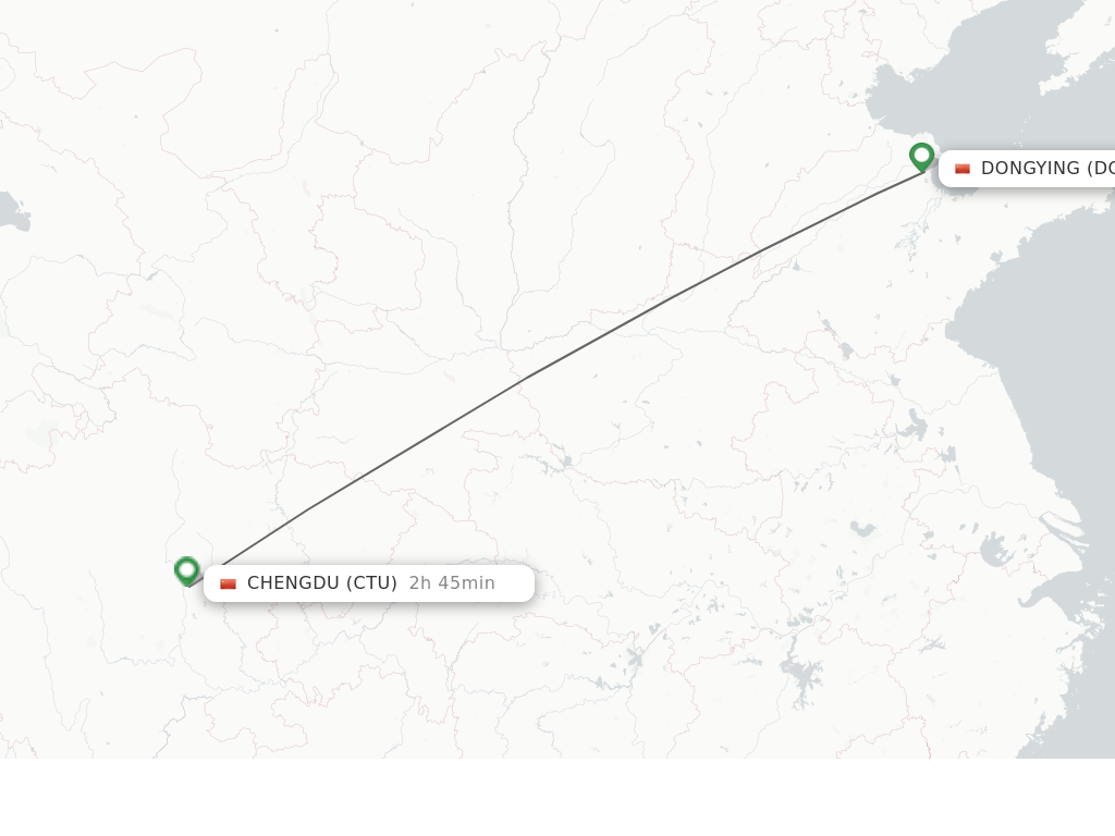 Flights from Dongying to Chengdu route map