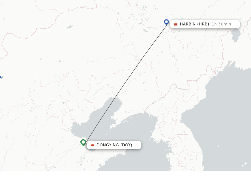 Flights from Dongying to Harbin route map