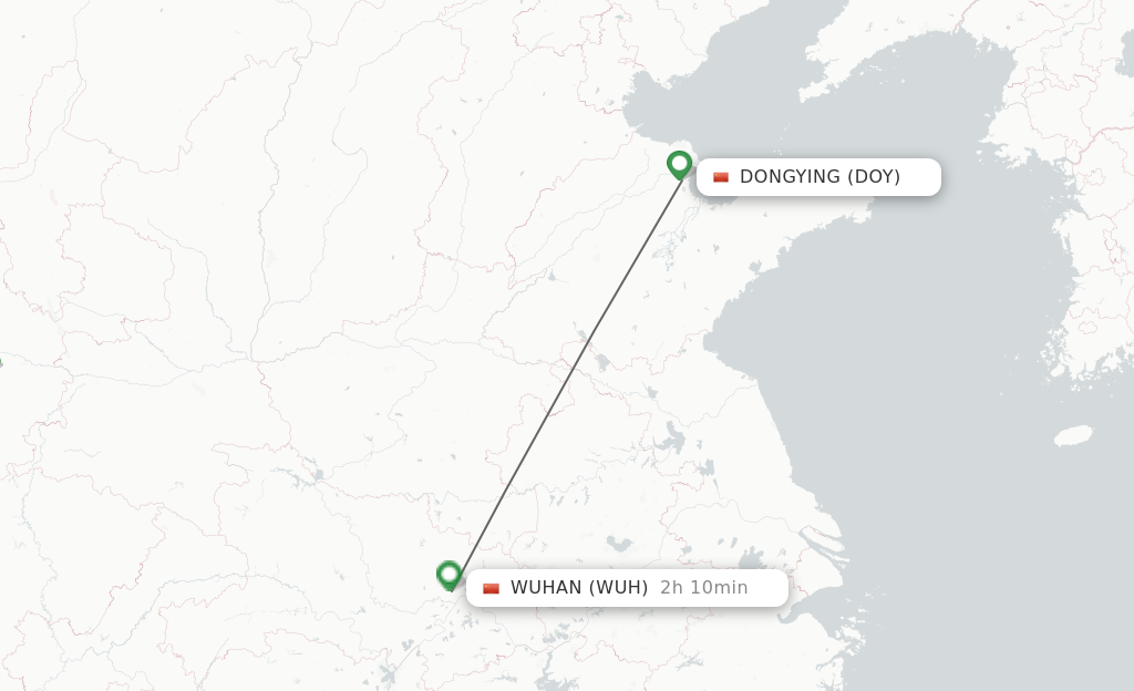 Flights from Dongying to Wuhan route map