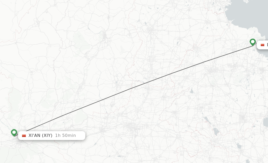 Flights from Dongying to Xian route map