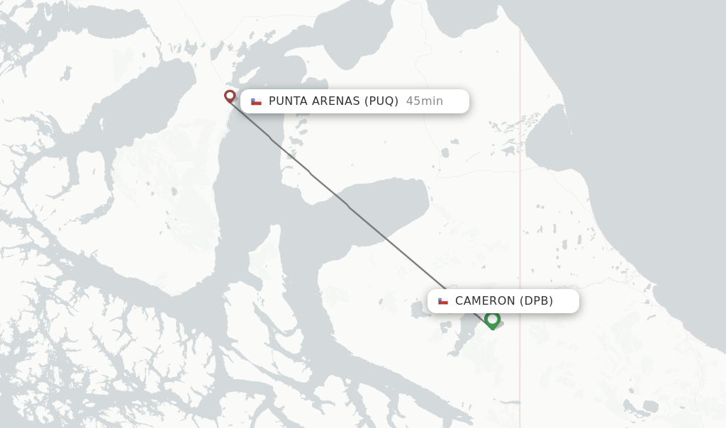 Flights from Cameron to Punta Arenas route map
