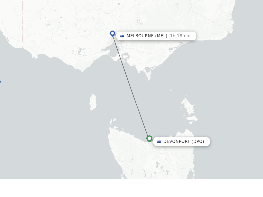 Flights from Devonport to Melbourne route map
