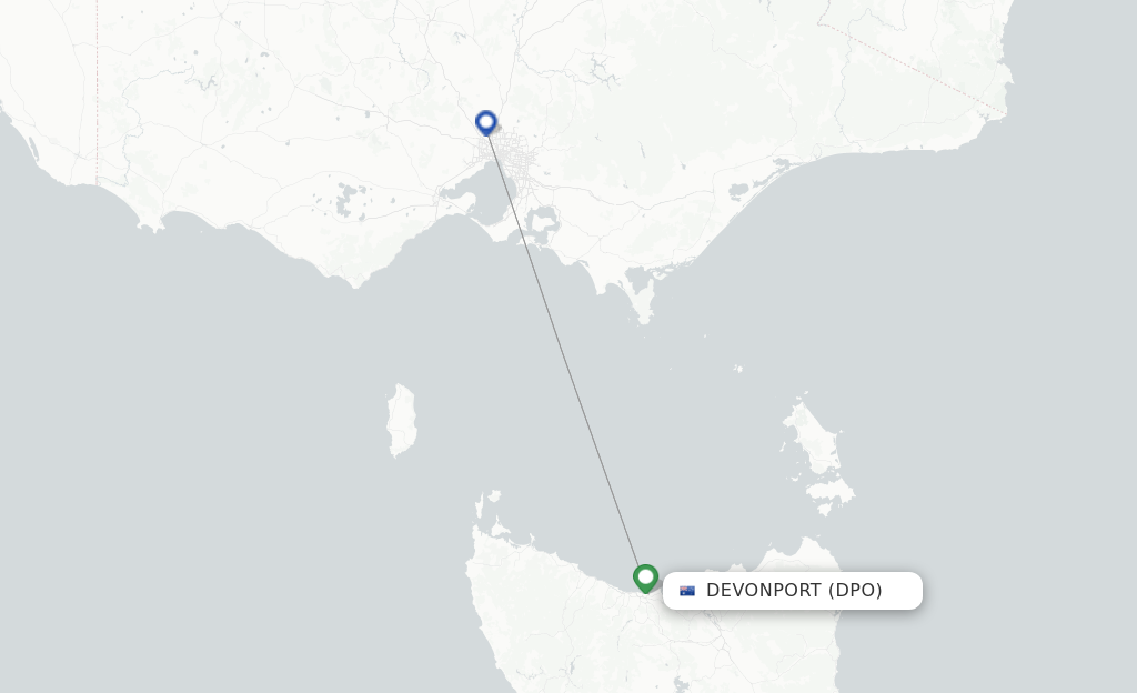Route map with flights from Devonport with Qantas