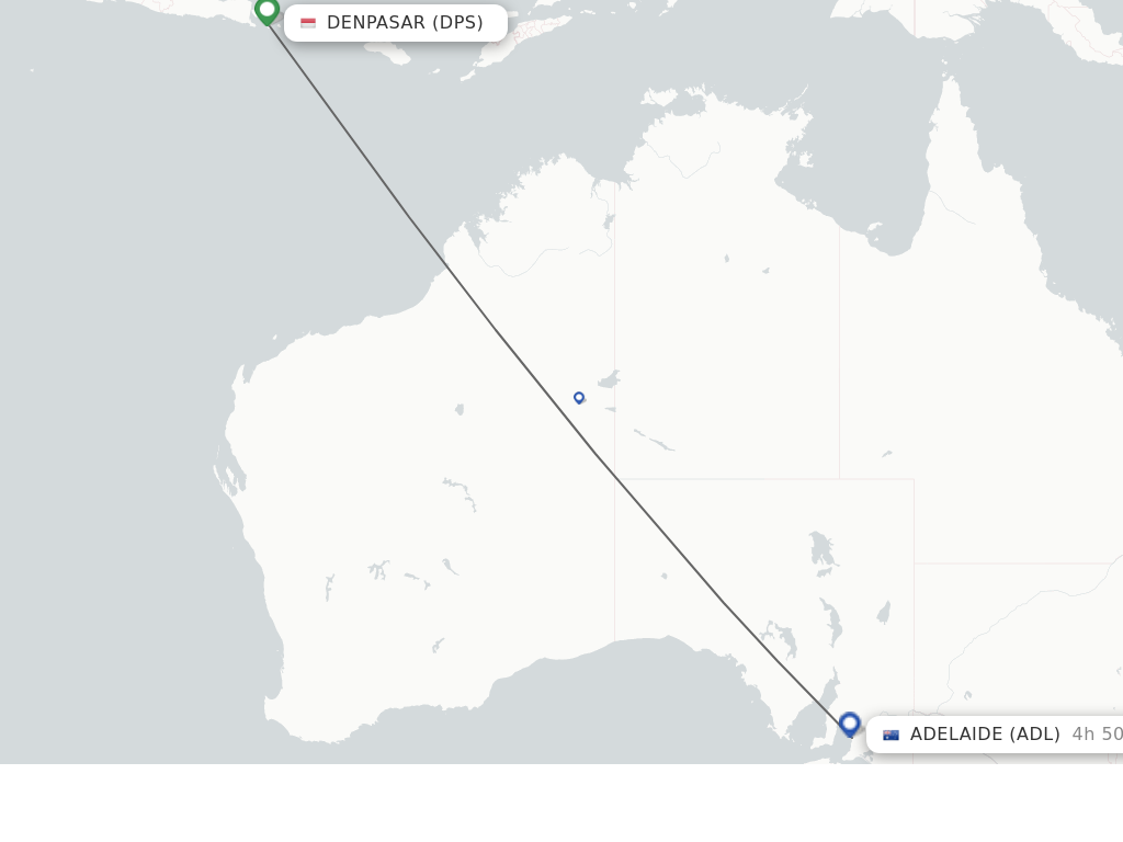 Flights from Denpasar to Adelaide route map