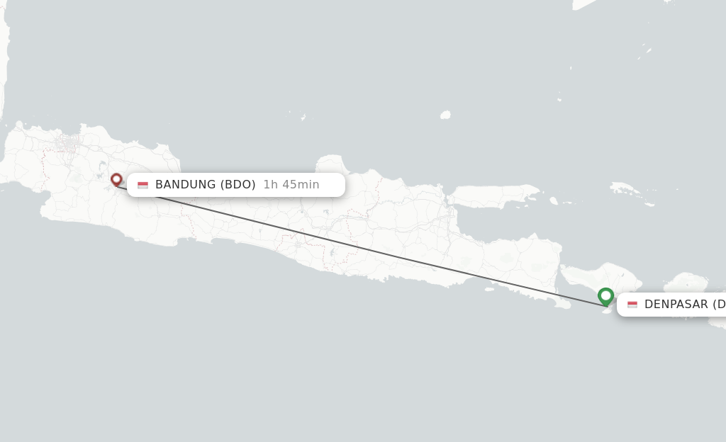 Flights from Denpasar to Bandung route map