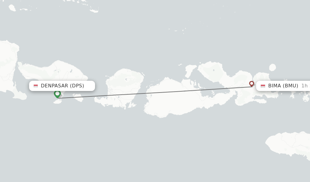 Flights from Denpasar to Bima route map