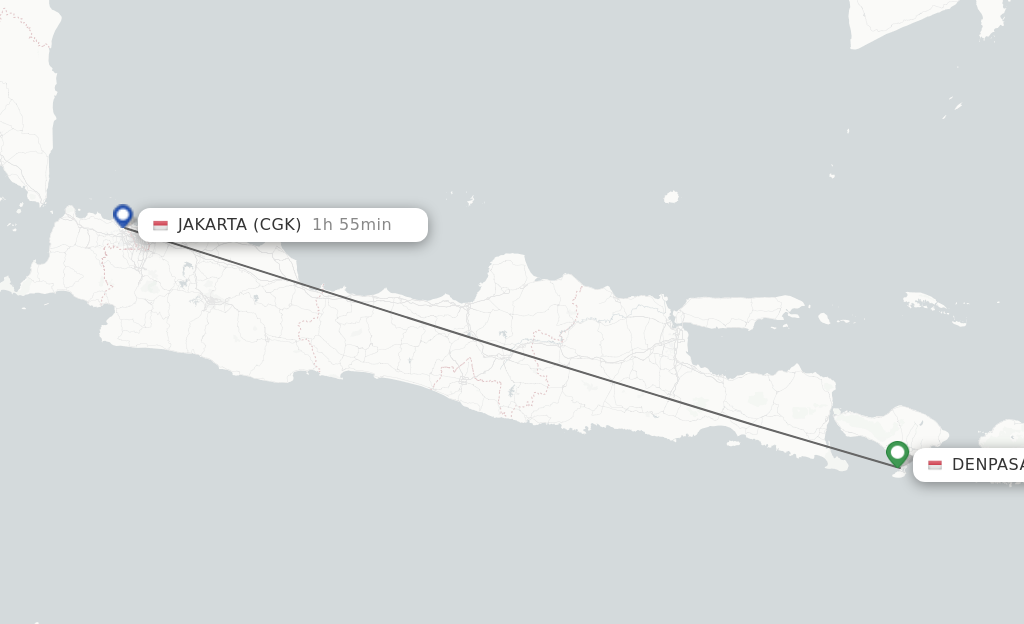 Flights from Denpasar to Jakarta route map