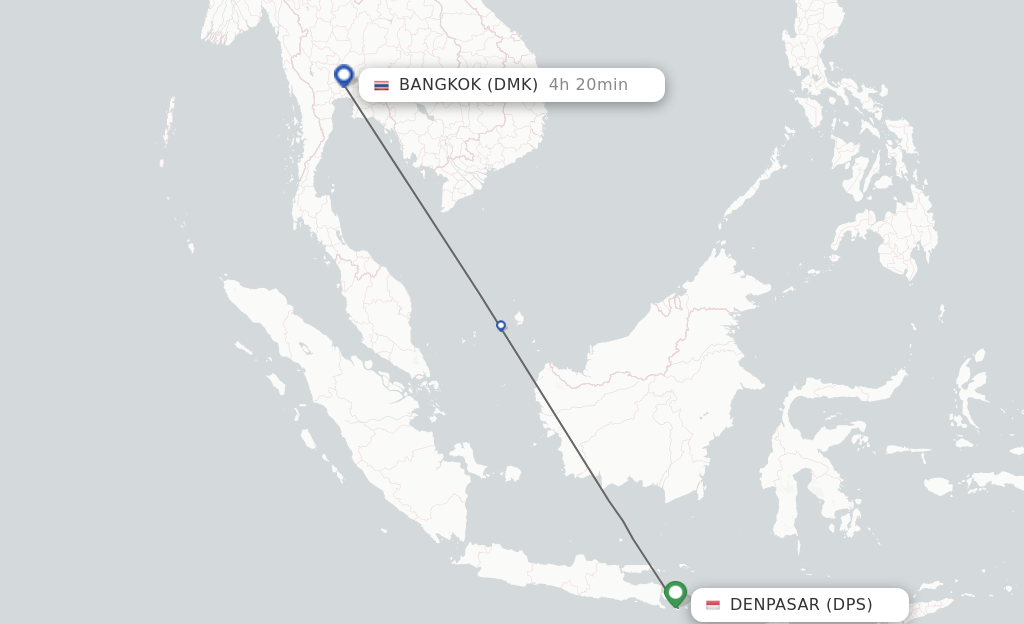 Flights from Denpasar to Bangkok route map