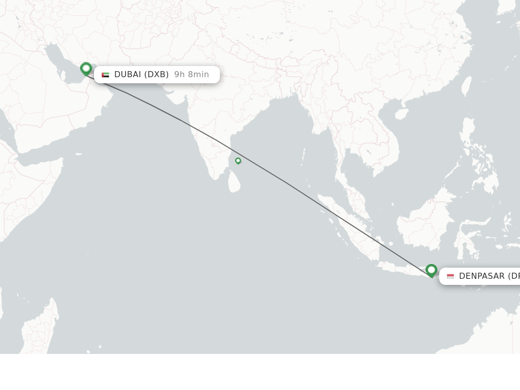 Flights from Denpasar to Dubai route map