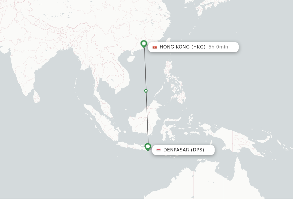 Flights from Denpasar to Hong Kong route map