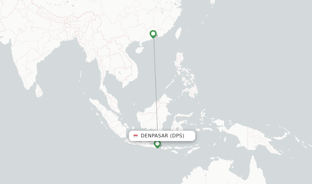 Route map with flights from Denpasar with Hong Kong Airlines