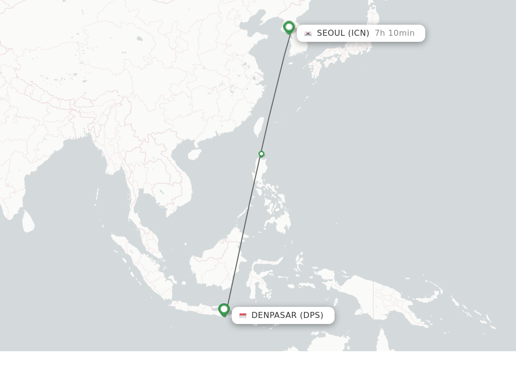 Flights from Denpasar to Seoul route map