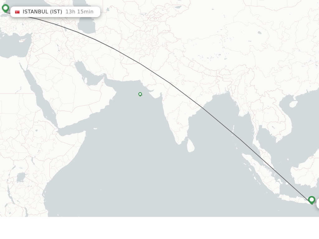 Flights from Denpasar to Istanbul route map