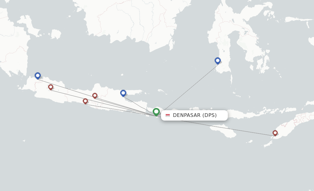 Route map with flights from Denpasar with Lion Air
