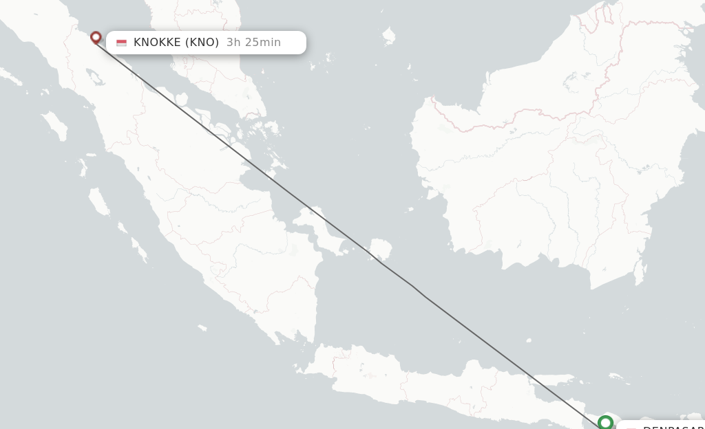 Flights from Denpasar to Kuala Namu route map