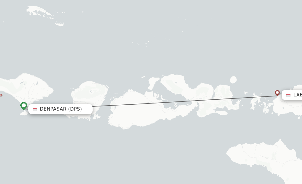 Flights from Denpasar to Labuan Bajo route map